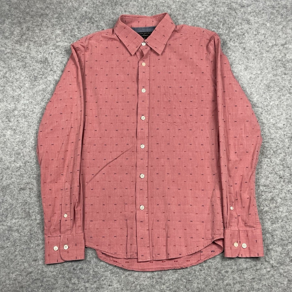 Banana Republic Soft Wash Slim Fit Shirt Mens‎ Small Pink Bowtie AOP Button Up